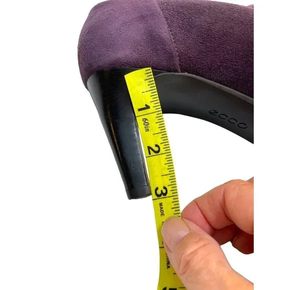 Ecco Booties Women Size 10 (41) Purple Suede Pull On Pointed Toe 3” Black Heel - Picture 10 of 12